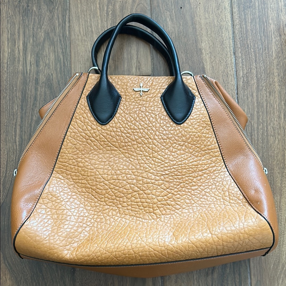 Pour La Victoire Tan and Black Satchel